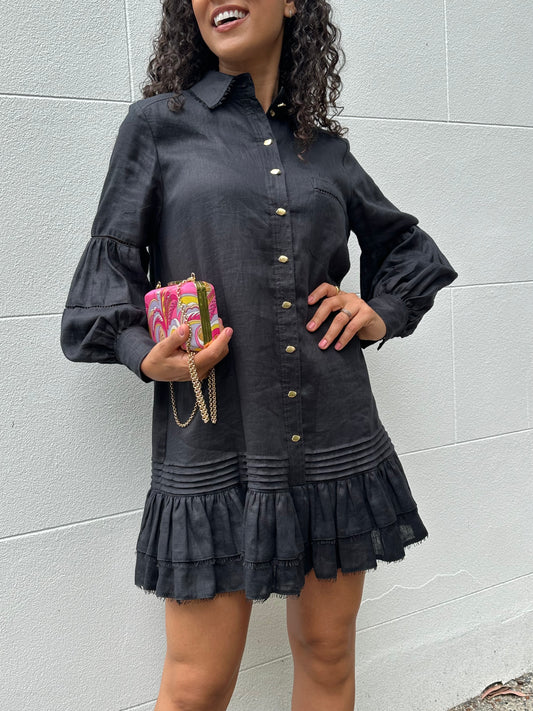 Aje Black Short Linen Dress Size 8