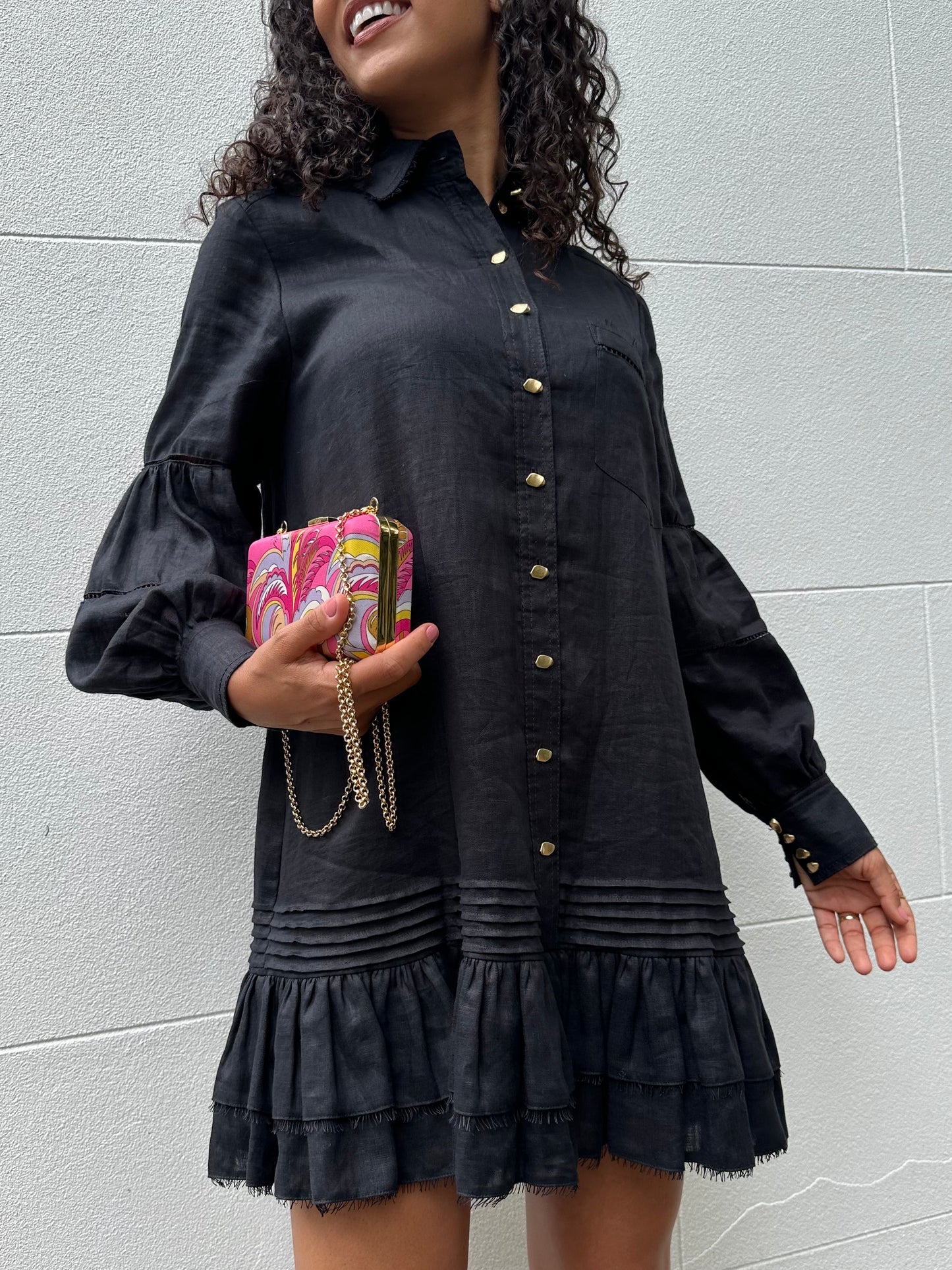 Aje Black Short Linen Dress Size 8