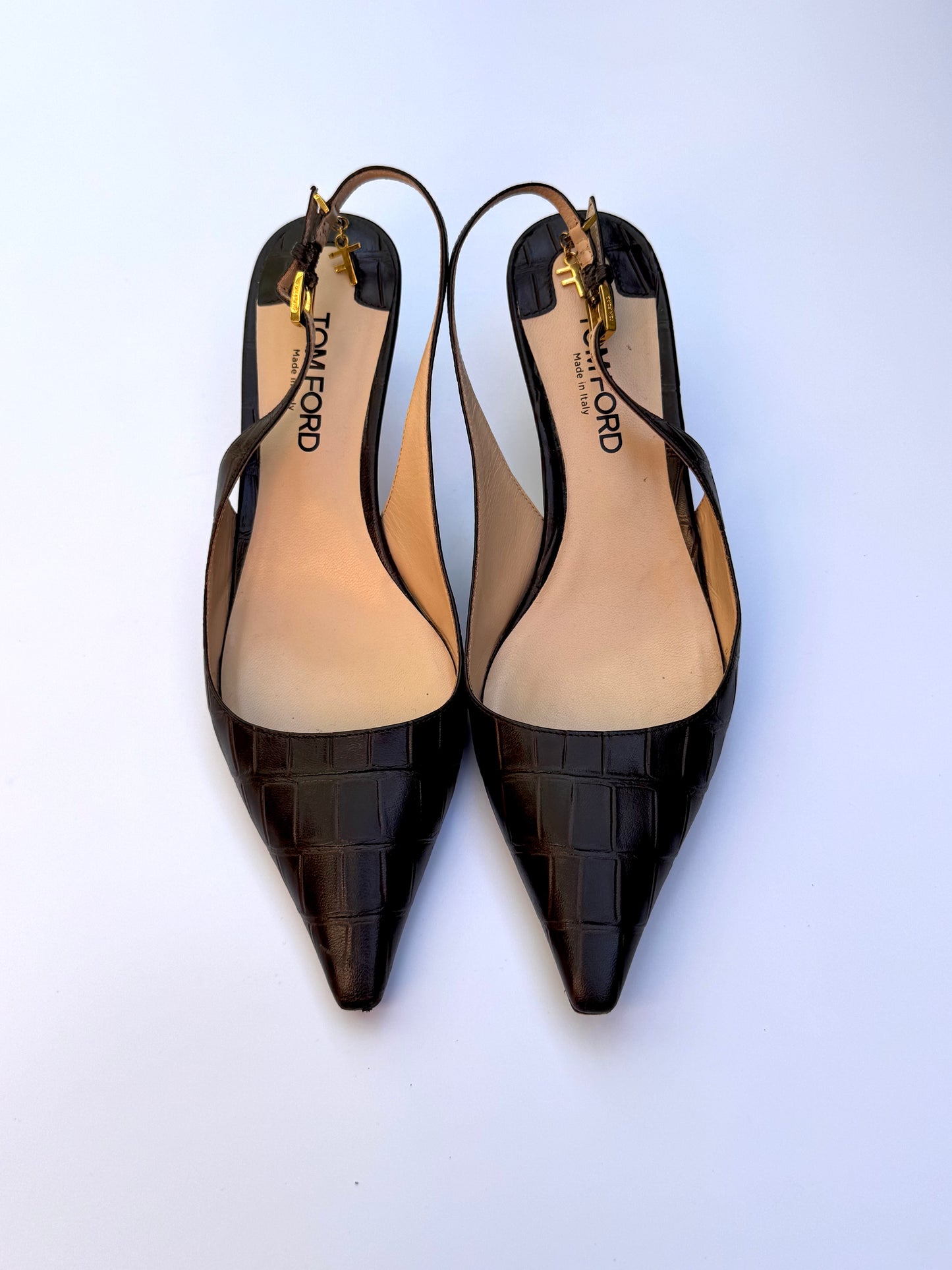 Tom Ford Brown Croc Slingbacks Size 36