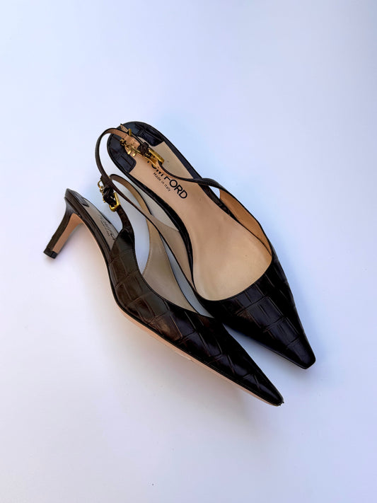 Tom Ford Brown Croc Slingbacks Size 36