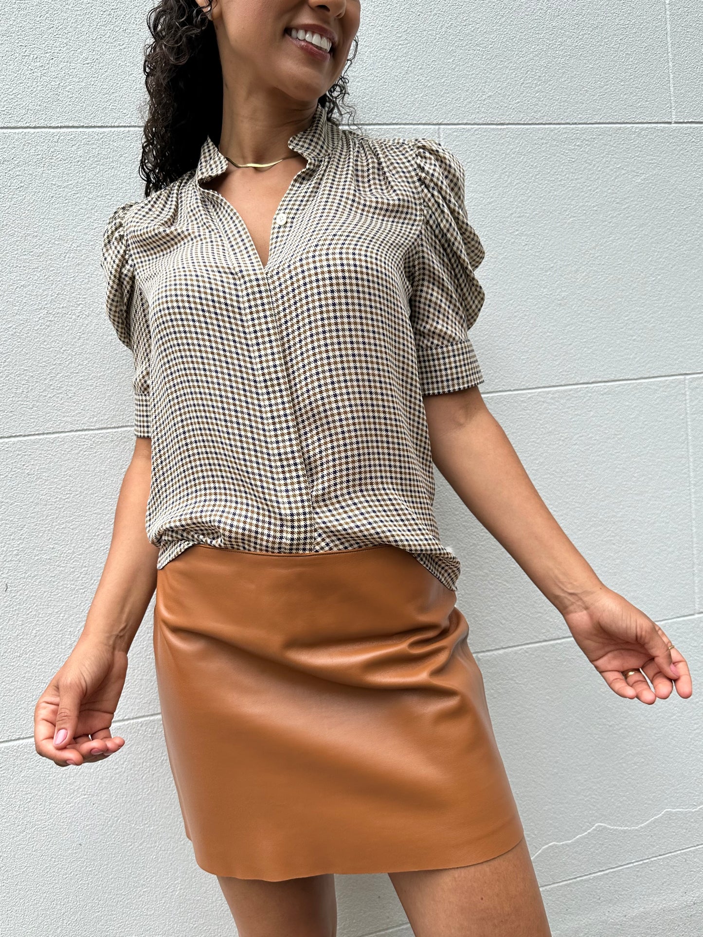 Bassike Tan Leather Mini Skirt Size 1