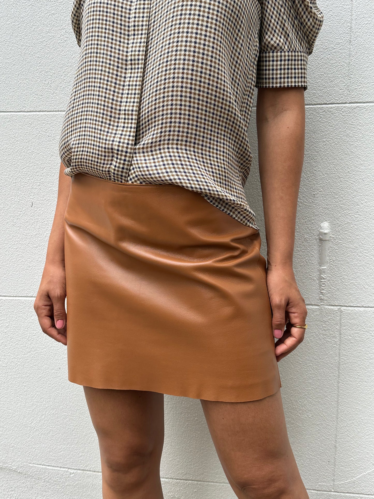 Bassike Tan Leather Mini Skirt Size 1