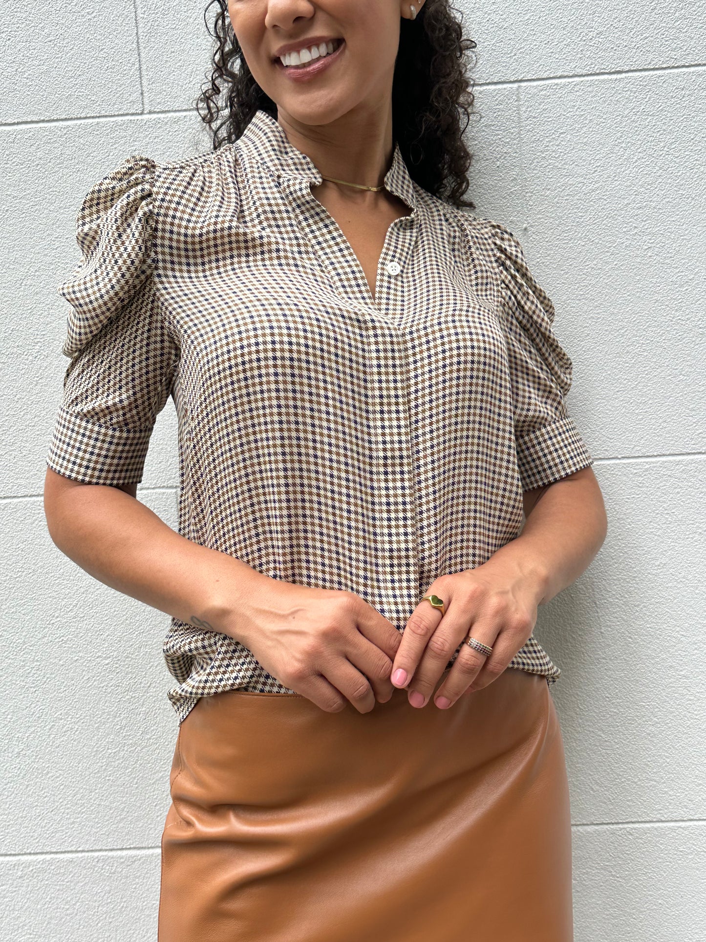 Frame Check Silk Shirt Size XS