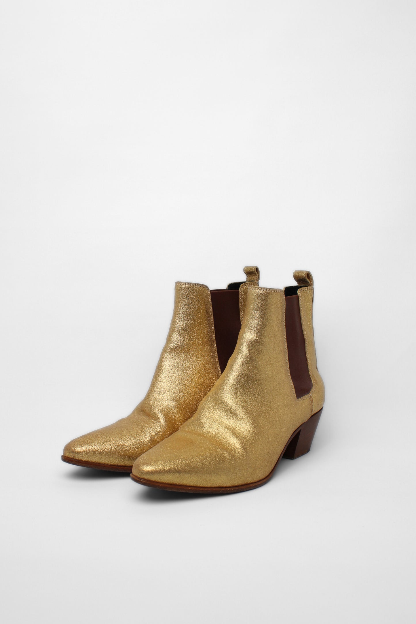 Saint Laurent Gold Short Leather Boots Size 38.5