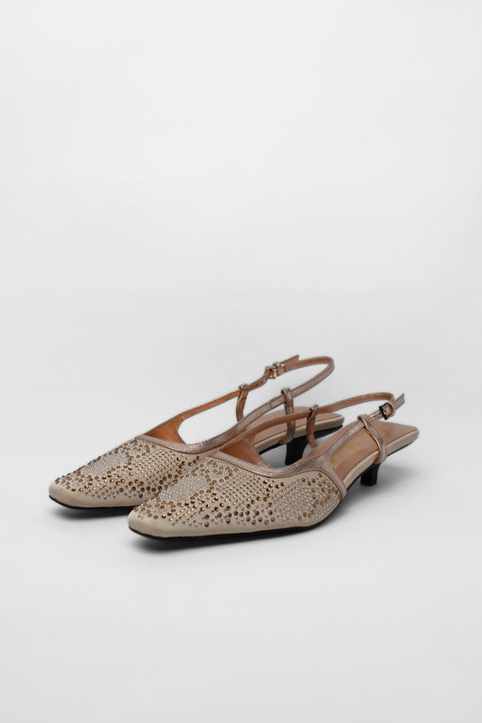 Gucci Jewel  Gold/ Beige Slingbacks Size 38