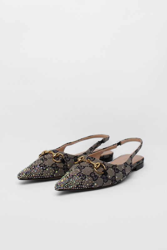 Gucci Jewel Navy Mongram Slingbacks Size 38