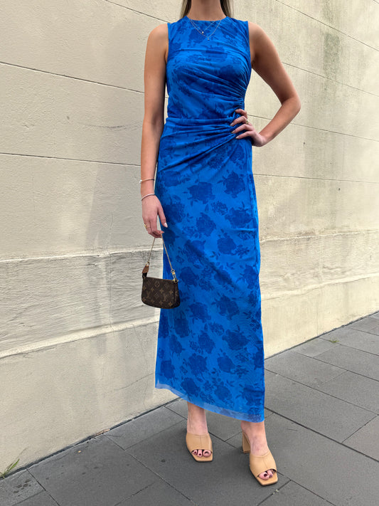 Scanlan Theodore Blue Mesh Floral Dress Size 8