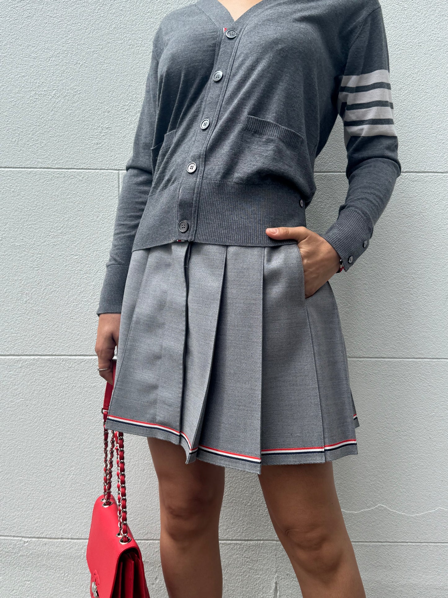 Thom Browne Grey Pleat Skirt Size 40