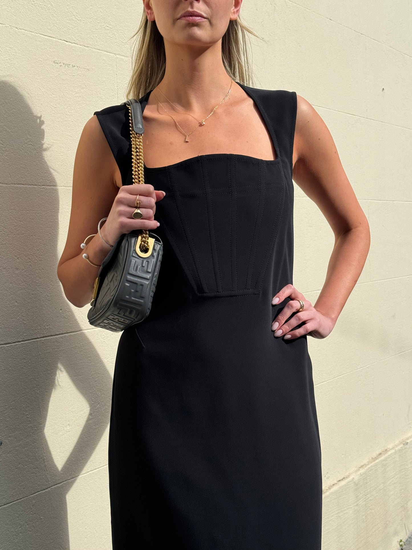 Fendi Graphite Baguette Crossbody Gold Chain Bag