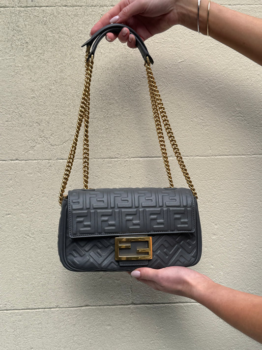 Fendi Graphite Baguette Crossbody Gold Chain Bag