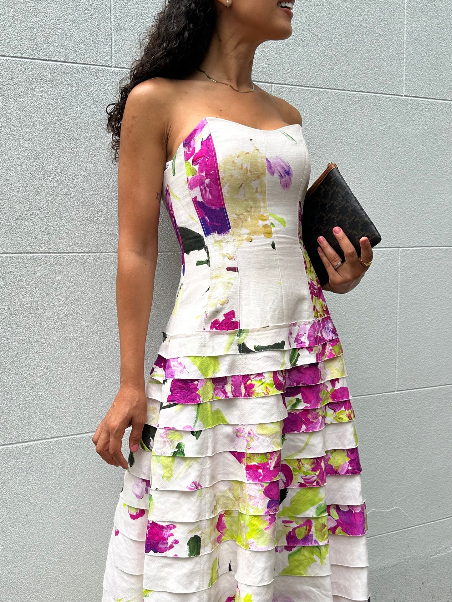 Aje Pink Floral Strapless Dress Size 8