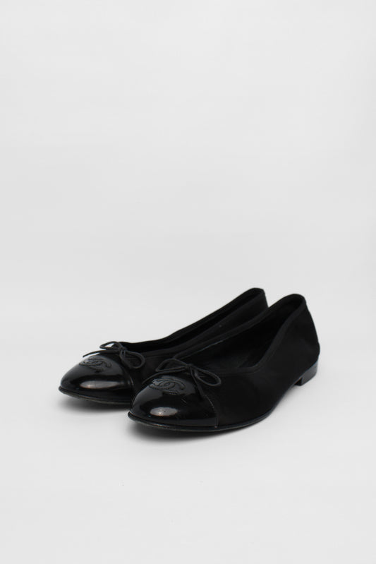 Chanel Black Satin Ballet Flats Size 39.5