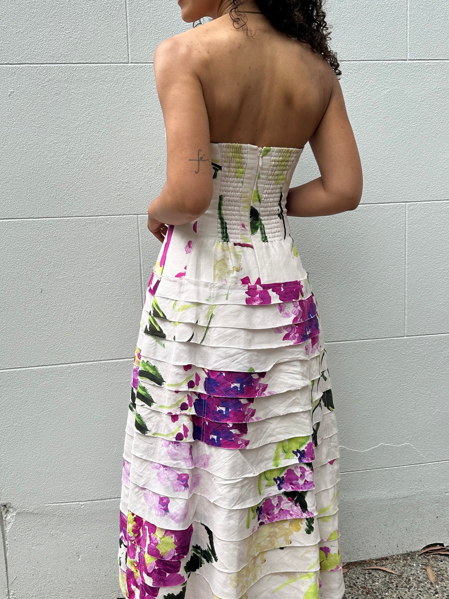 Aje Pink Floral Strapless Dress Size 8