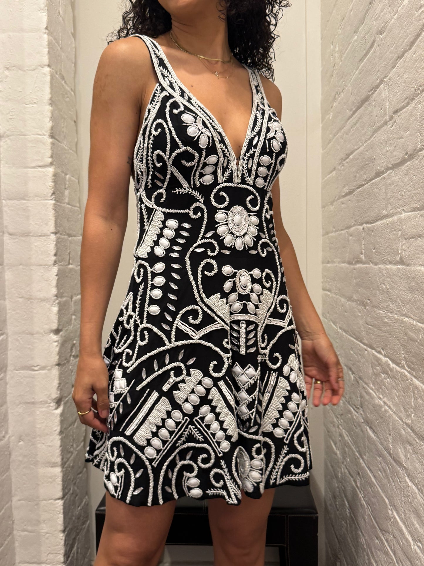 Alexis Black And White Beaded Dress Size M