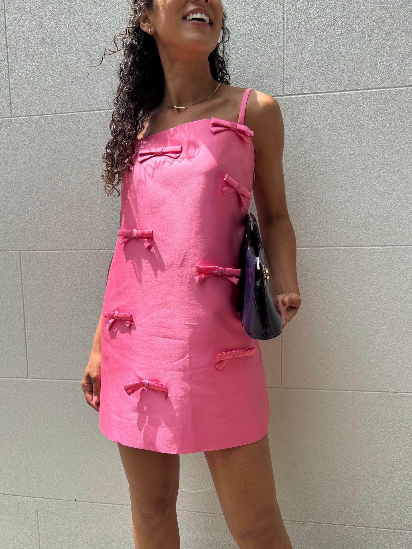 Oroton Pink Satin Bow Mini Dress Size 10