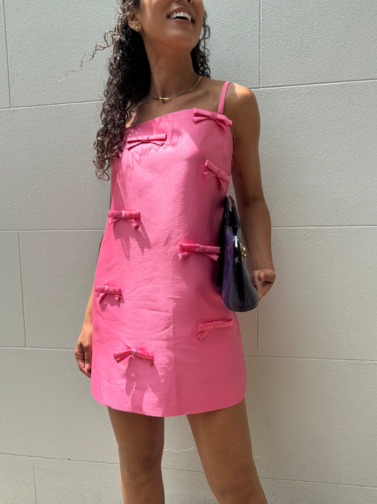 Oroton Pink Satin Bow Mini Dress Size 10