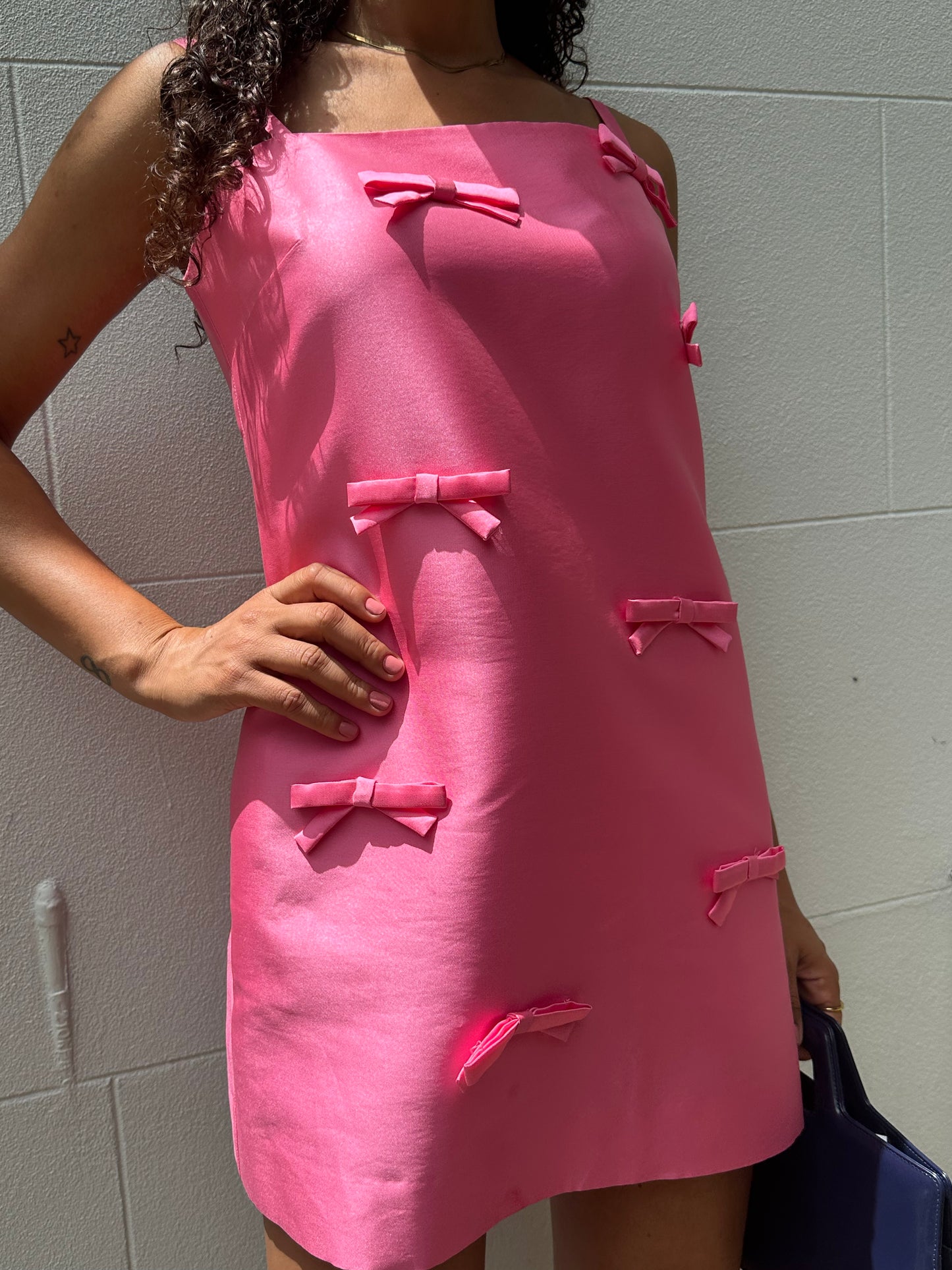 Oroton Pink Satin Bow Mini Dress Size 10