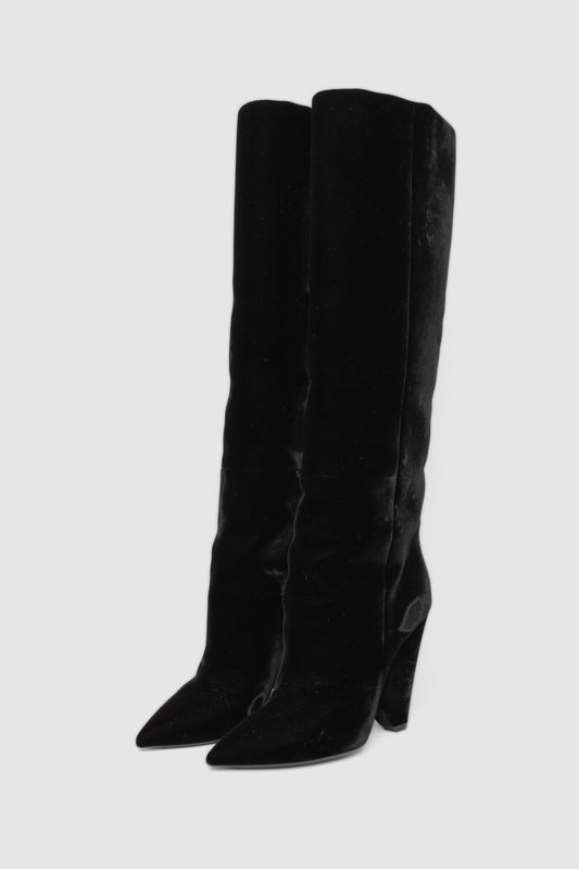 Saint Laurent BlackVelvet High Boots Size 38