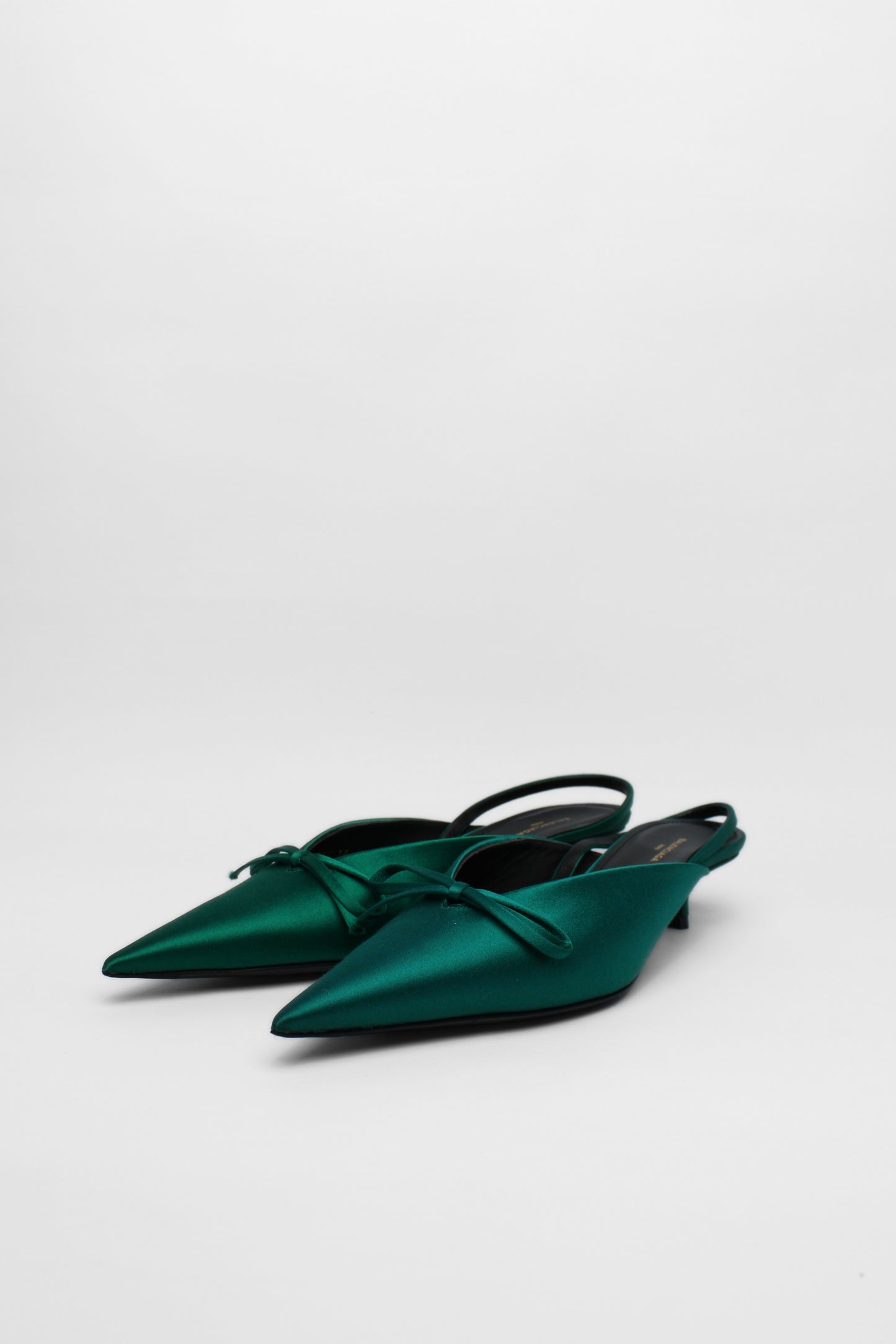 Balenciaga Emerald Green Silk Satin Slingbacks Size 38
