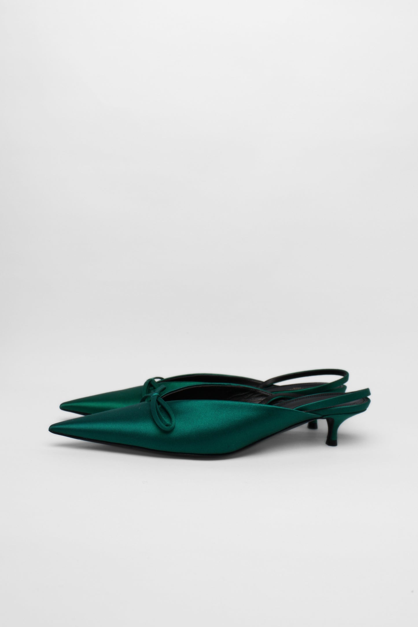 Balenciaga Emerald Green Silk Satin Slingbacks Size 38