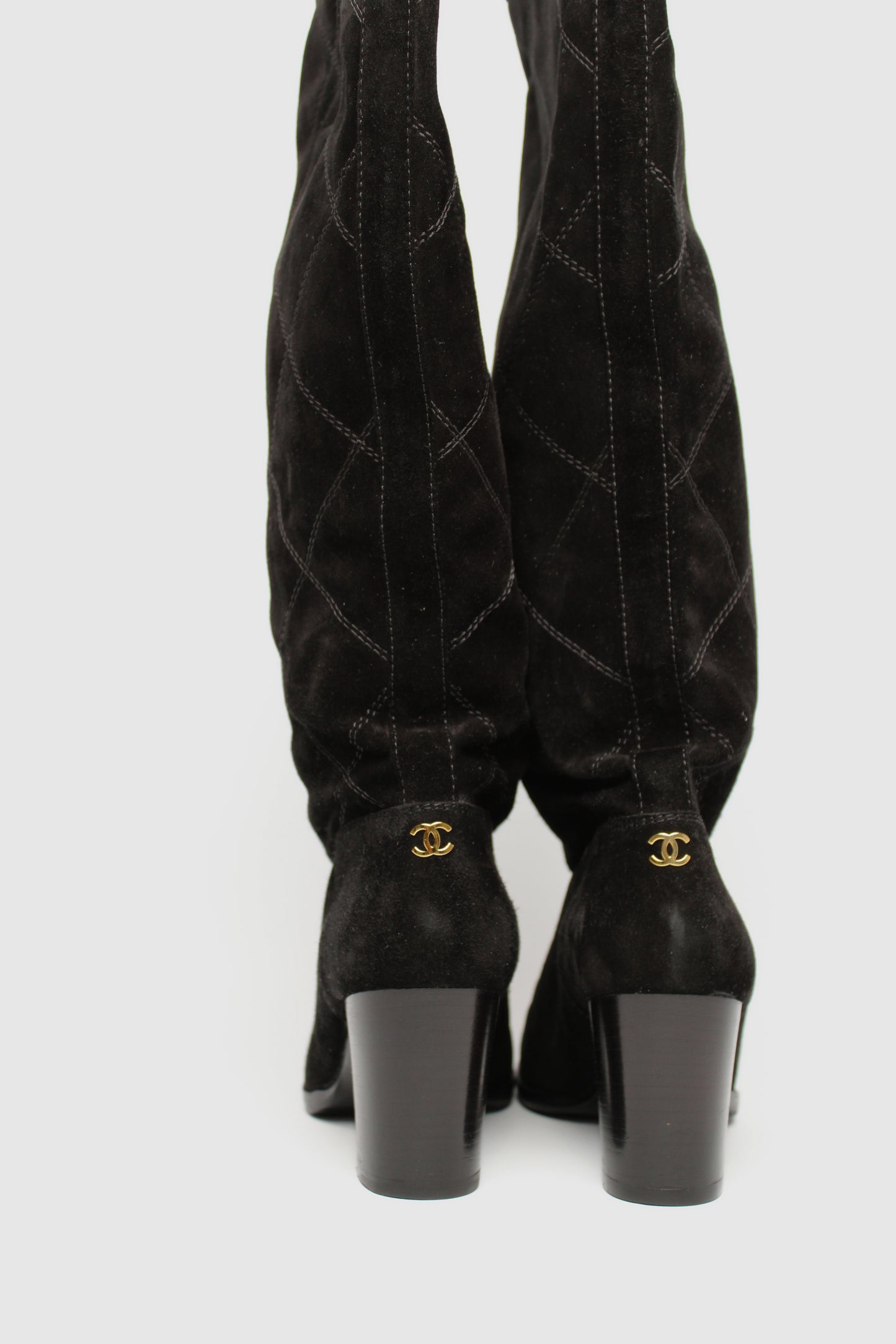 Chanel Black Suede Quilted Boots Size 40