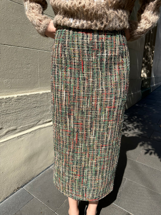 Chanel Green Tweed Tulle Skirt Size 36