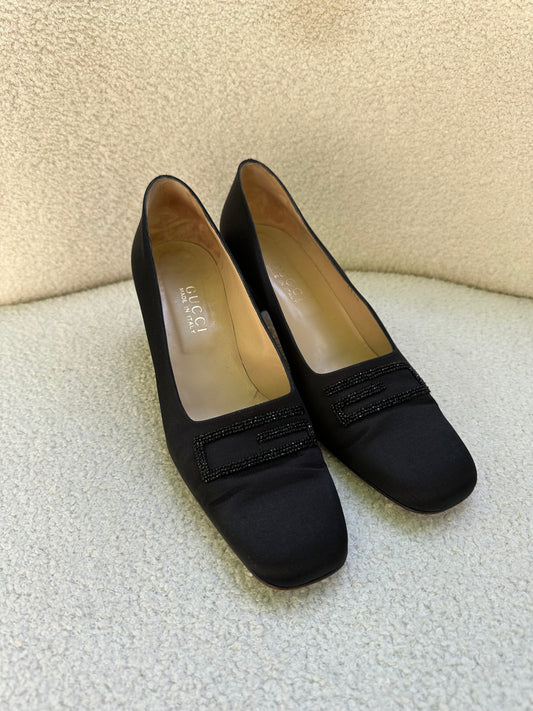 Gucci Black Satin Pumps Size 38.5