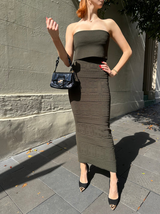 Scanlan Theodore Olive Crepe Dress Size 8