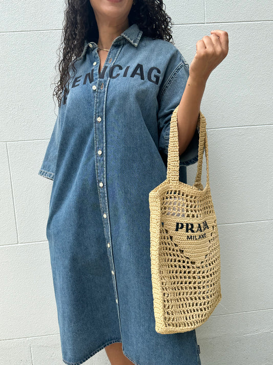 Balenciaga Denim Logo Shirt Dress Size 34