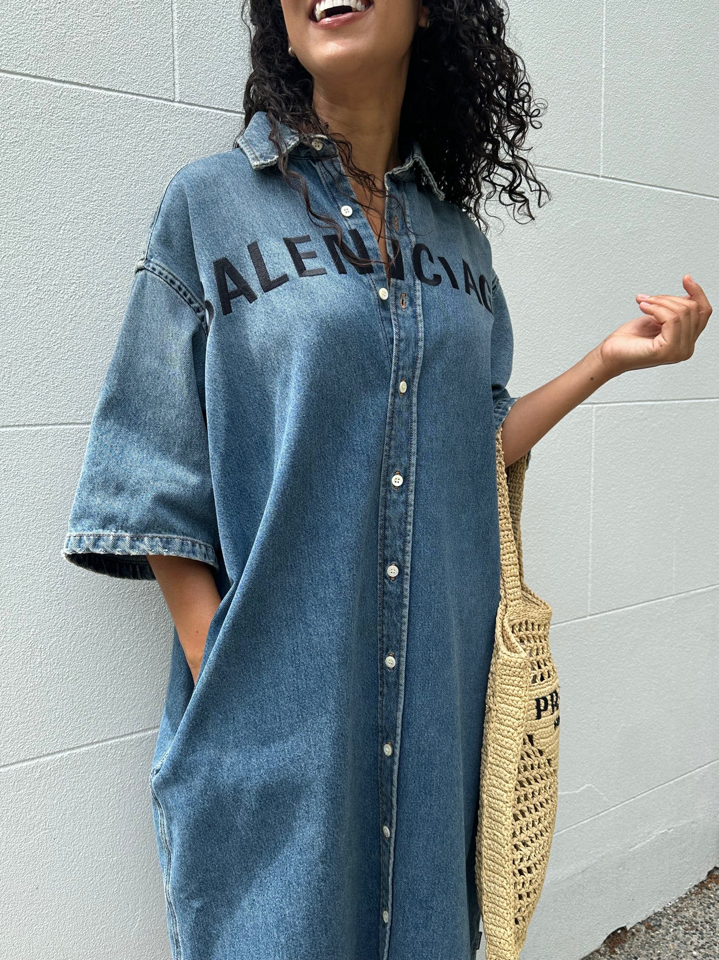 Balenciaga Denim Logo Shirt Dress Size 34