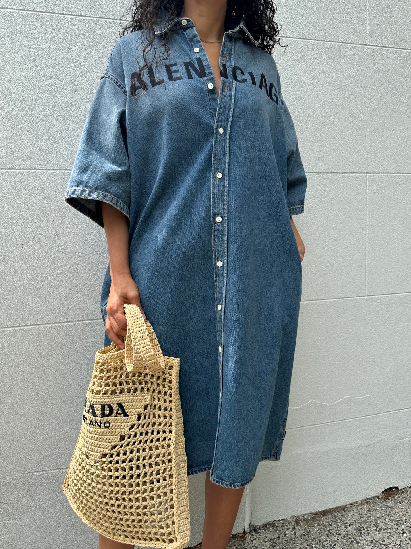 Balenciaga Denim Logo Shirt Dress Size 34