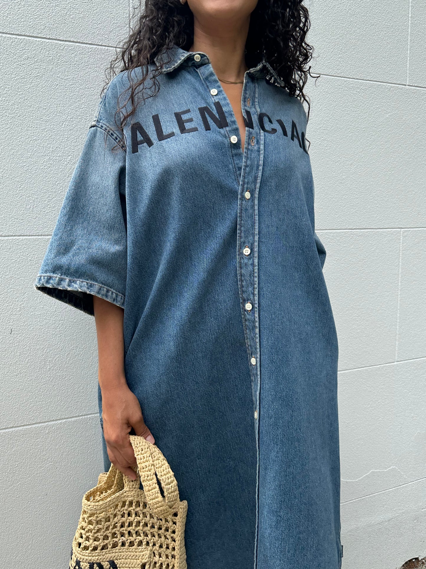 Balenciaga Denim Logo Shirt Dress Size 34