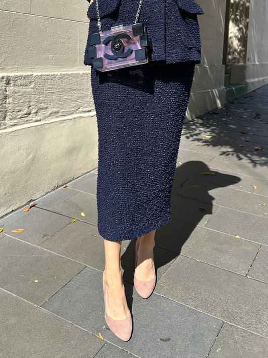 Chanel Navy Boucle Skirt Size 40