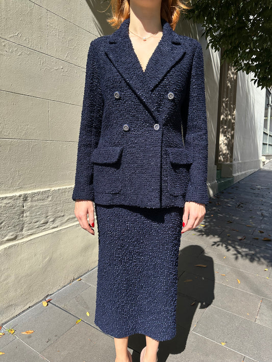 Chanel Navy Boucle Jacket Size 40