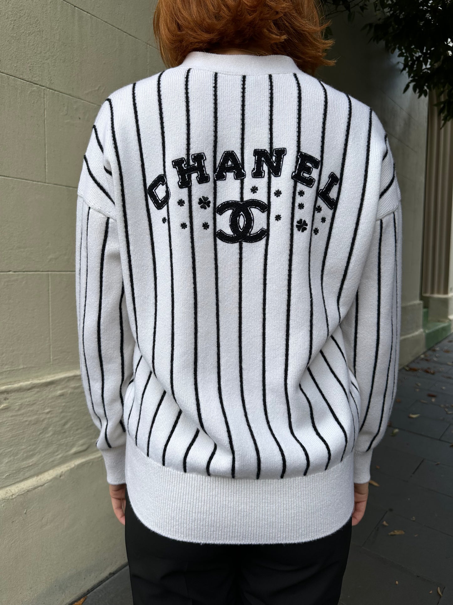 Chanel Cream Logo Cashmere Cardigan Size 38