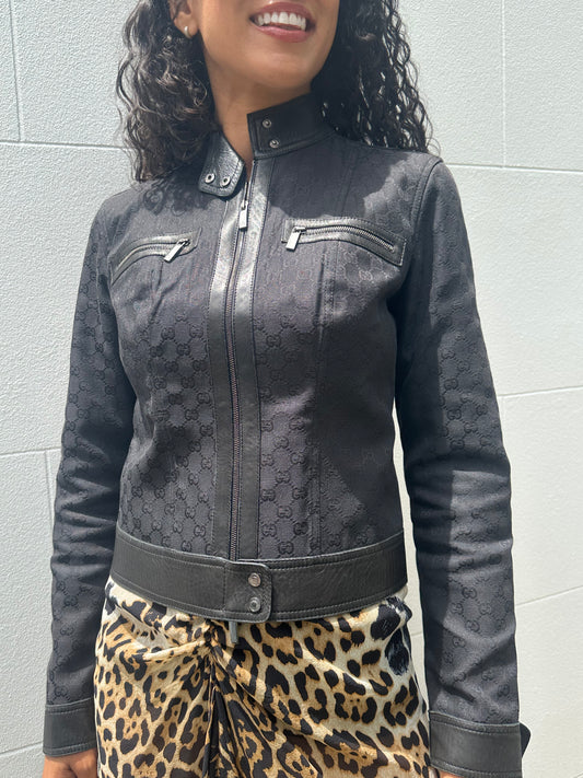 Gucci Logo Black Leather Jacket Size 42