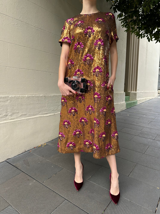 La Double J Gold Sequinned Dress Size L