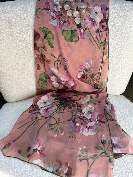 Gucci Sheer Pink Floral Scarf