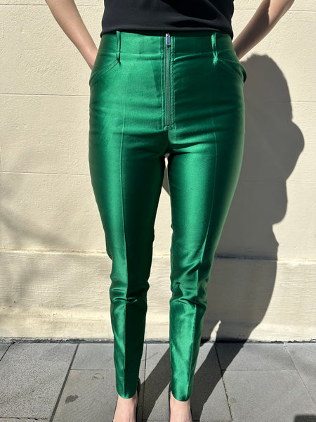 Victoria Beckham Green Satin Stretch Pants Size 10