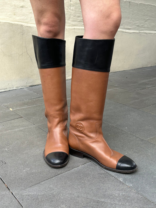 Chanel Brown Black High Boots Size 42