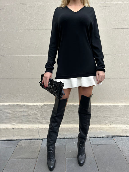 Valentino Black Knit White Trim Dress Size S