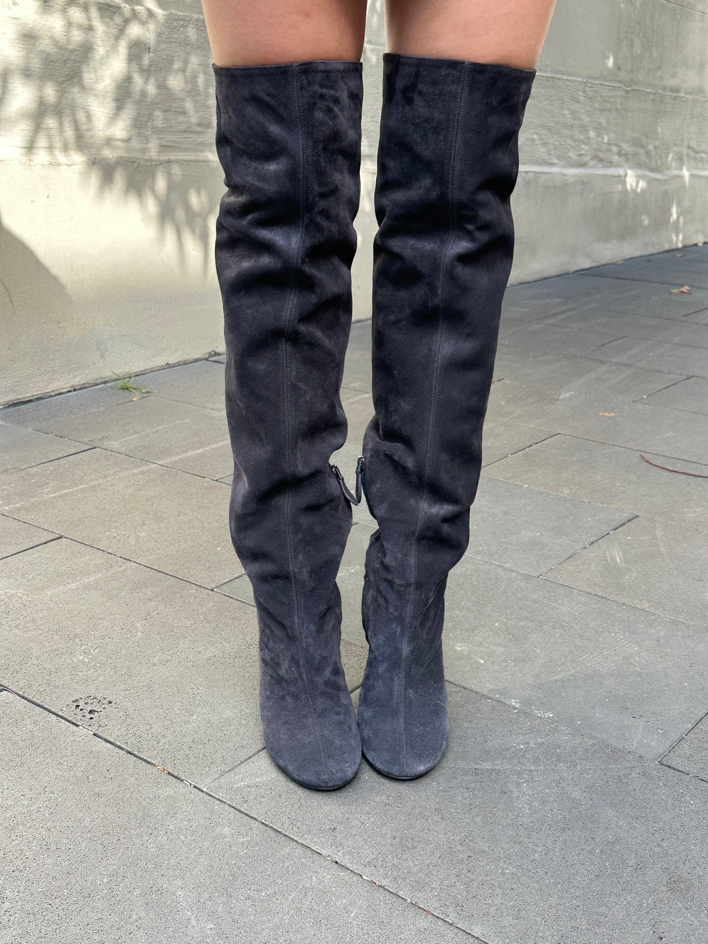 Alaia Grey Suede Knee High Boots Size 40