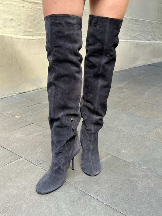 Alaia Grey Suede Knee High Boots Size 40