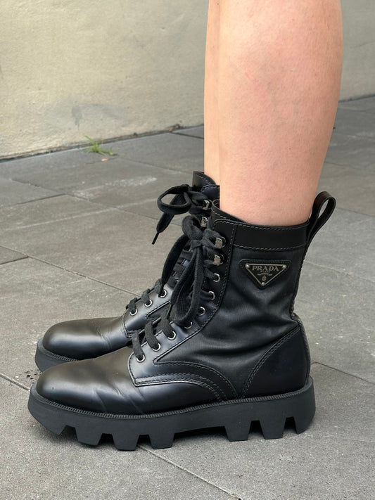 Prada Black Tractor Boots Size 40