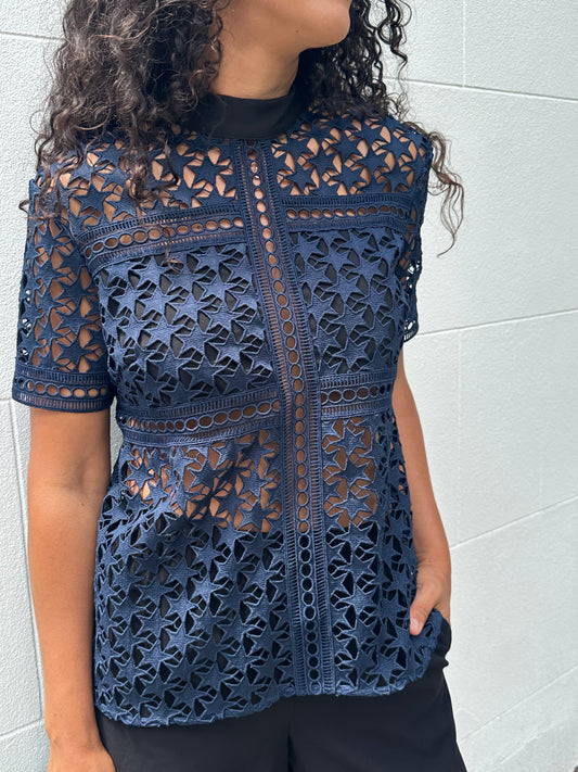 Self Portrait Navy Star Top Size 12