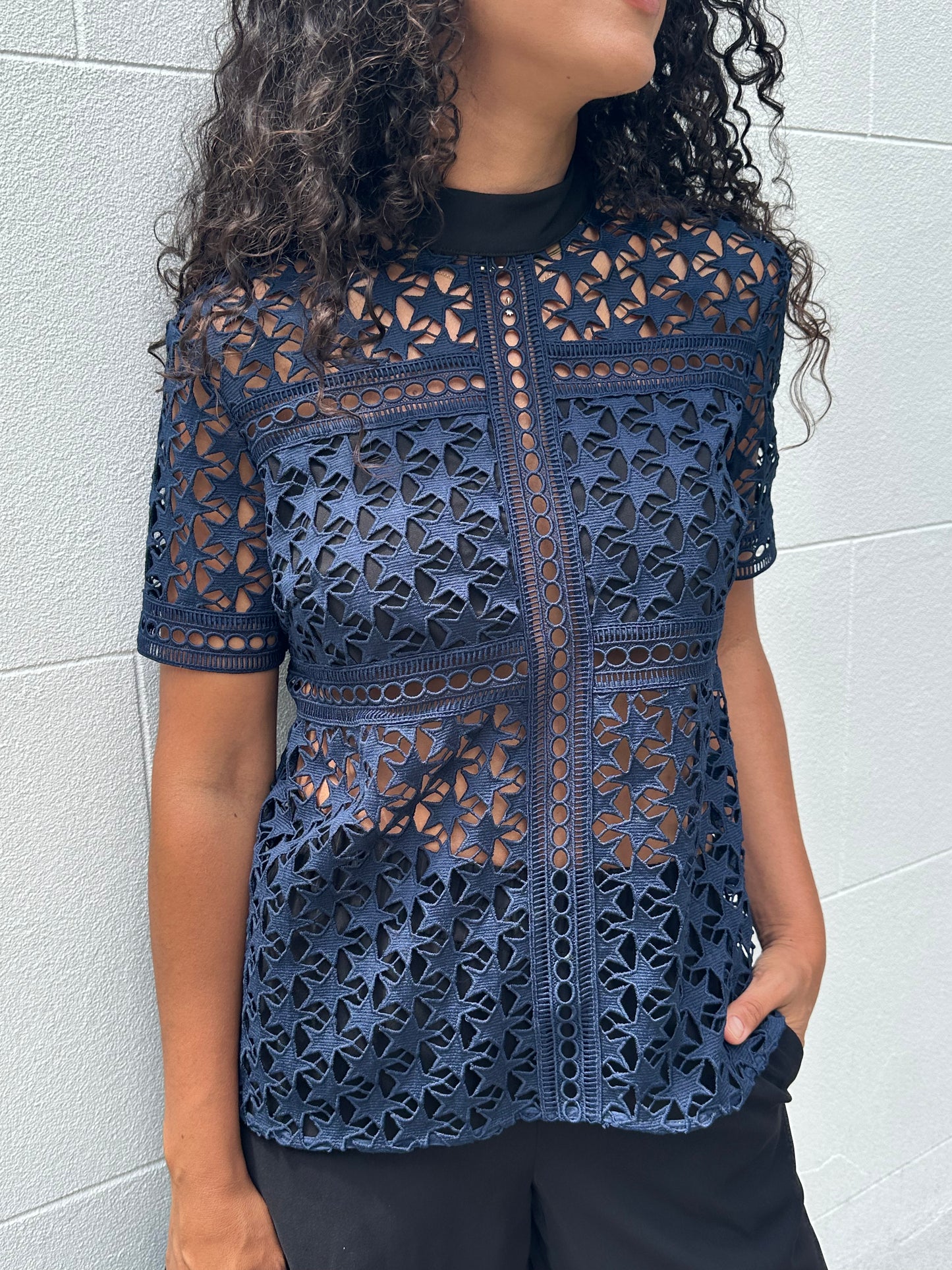 Self Portrait Navy Star Top Size 12