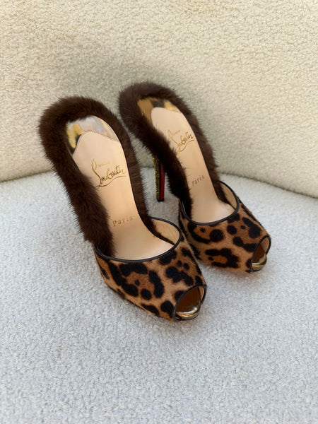 Christian Louboutin Animal Fur Sparkle Heels Size 36