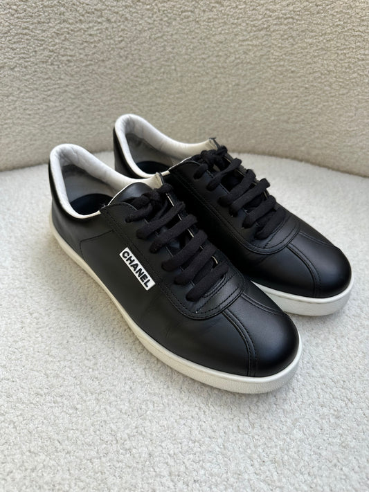 Chanel Black Leather Sneakers Size 38