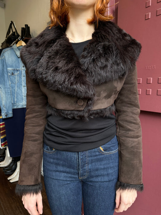 Alaia Chocolate Suede Crop Jacket Size 40