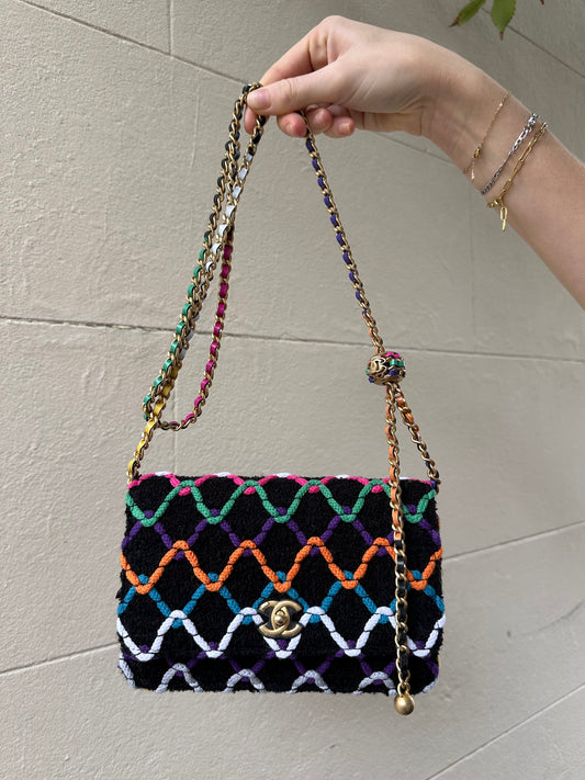 Chanel 2022 Tweed Pearl Crush Wallet Bag